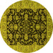 Round Machine Washable Oriental Yellow Industrial Rug, wshurb1599yw