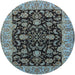 Round Mid-Century Modern Blue Oriental Rug, urb1599