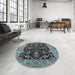 Round Mid-Century Modern Blue Oriental Rug in a Office, urb1599