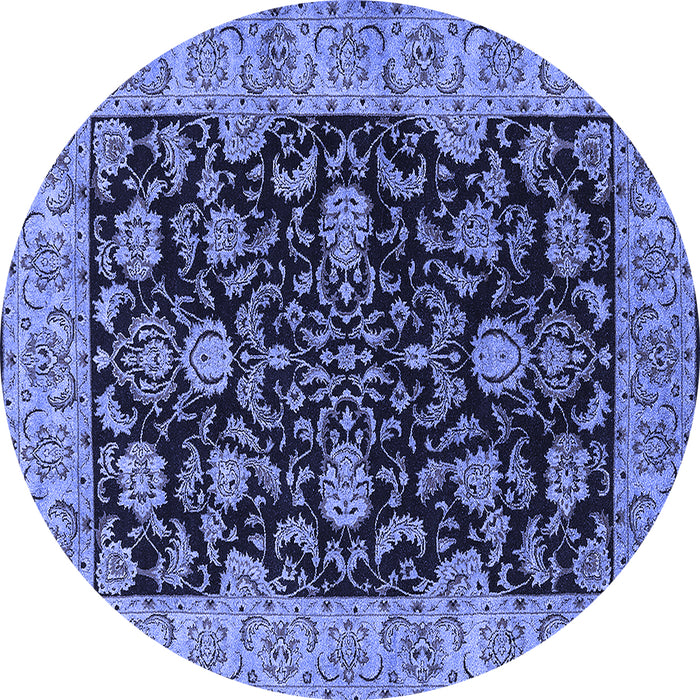 Round Machine Washable Oriental Blue Industrial Rug, wshurb1599blu