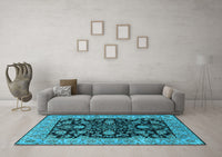 Machine Washable Oriental Light Blue Industrial Rug, wshurb1599lblu