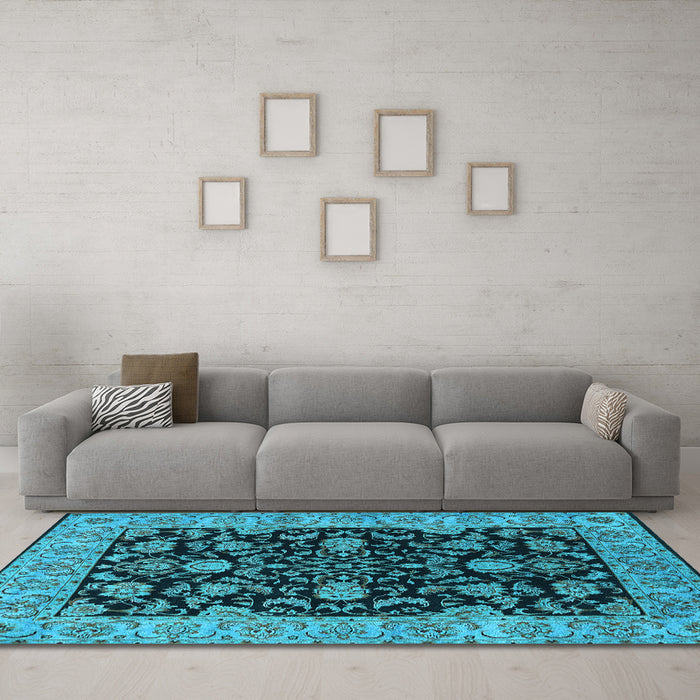Machine Washable Oriental Light Blue Industrial Rug in a Living Room, wshurb1599lblu