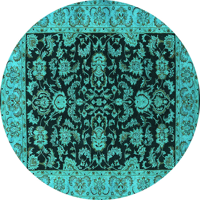 Round Machine Washable Oriental Turquoise Industrial Area Rugs, wshurb1599turq