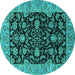 Round Machine Washable Oriental Turquoise Industrial Area Rugs, wshurb1599turq