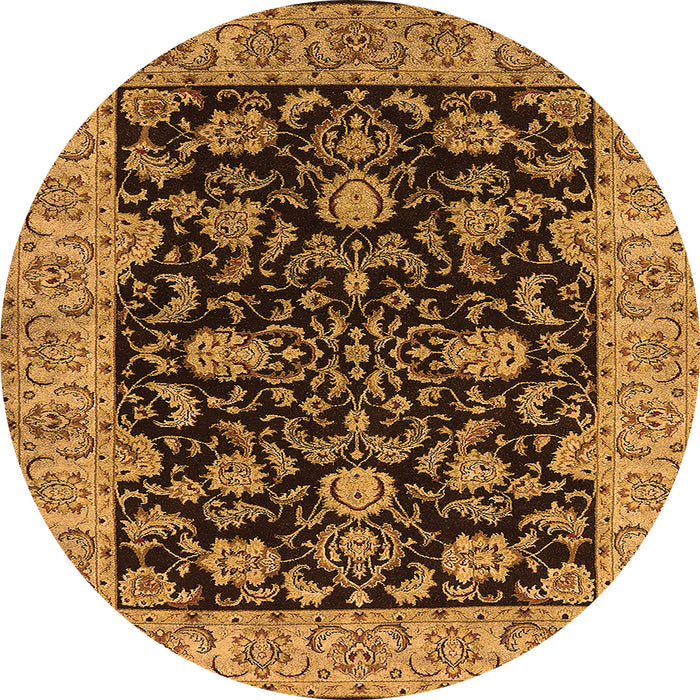 Round Machine Washable Oriental Orange Industrial Area Rugs, wshurb1599org