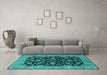 Machine Washable Oriental Turquoise Industrial Area Rugs in a Living Room,, wshurb1599turq