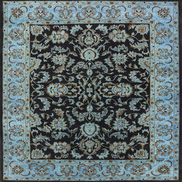 Square Machine Washable Industrial Modern Blue Rug, wshurb1599