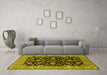 Machine Washable Oriental Yellow Industrial Rug in a Living Room, wshurb1599yw