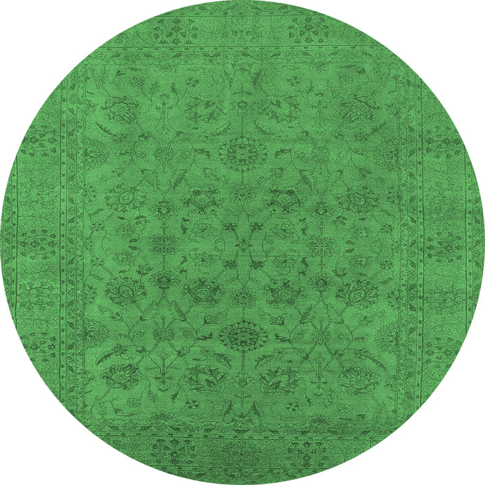Round Machine Washable Oriental Emerald Green Industrial Area Rugs, wshurb1600emgrn