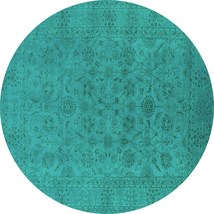 Round Machine Washable Oriental Turquoise Industrial Area Rugs, wshurb1600turq