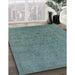 Mid-Century Modern Cadet Blue Green Oriental Rug in Family Room, urb1600