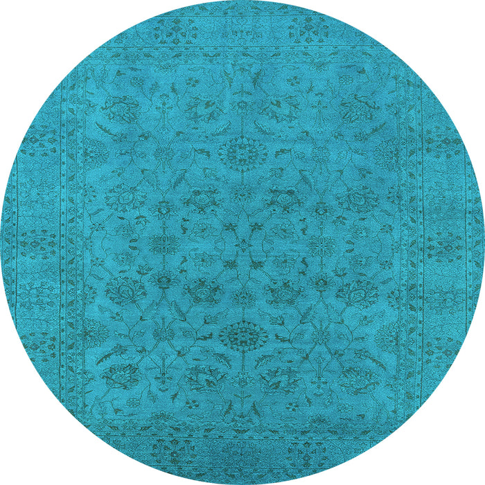 Round Machine Washable Oriental Light Blue Industrial Rug, wshurb1600lblu