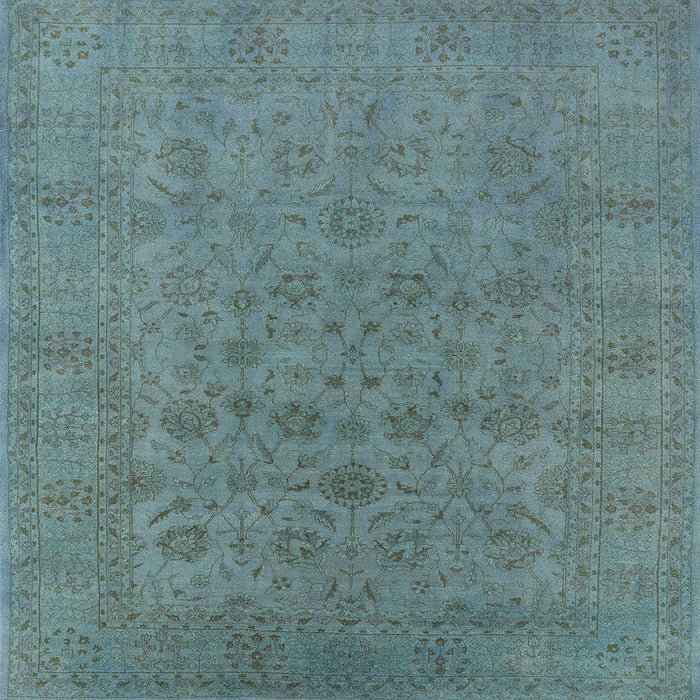 Square Mid-Century Modern Cadet Blue Green Oriental Rug, urb1600