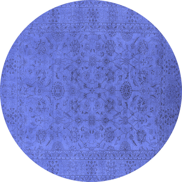 Round Machine Washable Oriental Blue Industrial Rug, wshurb1600blu