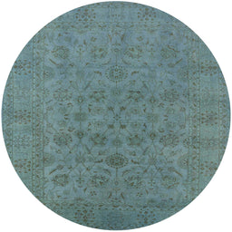 Round Mid-Century Modern Cadet Blue Green Oriental Rug, urb1600
