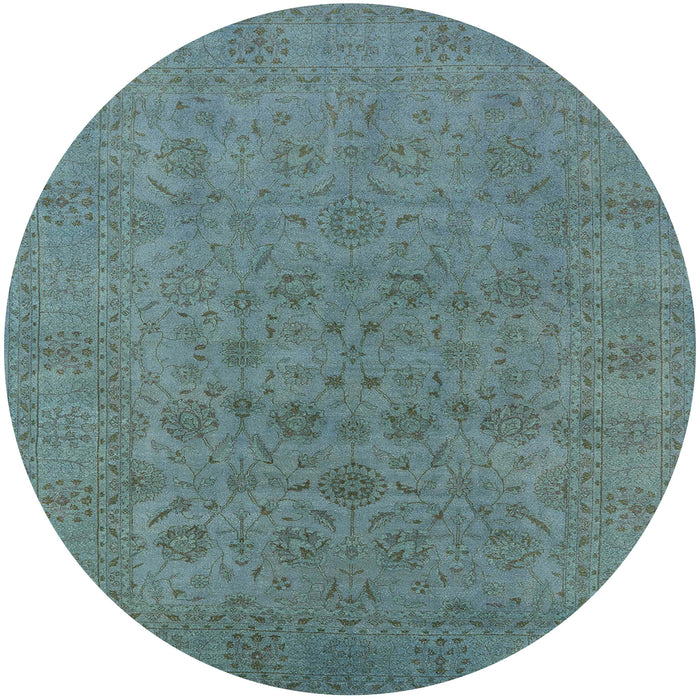 Round Mid-Century Modern Cadet Blue Green Oriental Rug, urb1600
