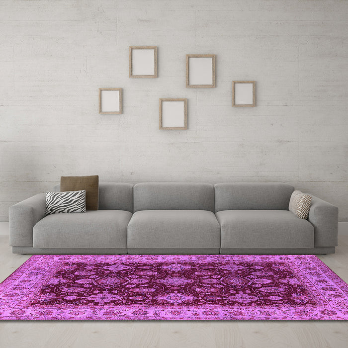 Machine Washable Oriental Pink Industrial Rug in a Living Room, wshurb1601pnk