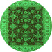 Round Machine Washable Oriental Green Industrial Area Rugs, wshurb1601grn