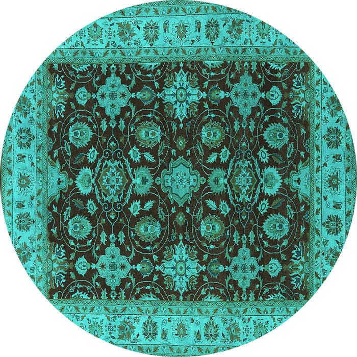 Round Machine Washable Oriental Turquoise Industrial Area Rugs, wshurb1601turq