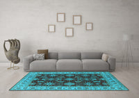 Machine Washable Oriental Light Blue Industrial Rug, wshurb1601lblu