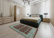 Mid-Century Modern Dark Sea Green Oriental Rug in a Bedroom, urb1601