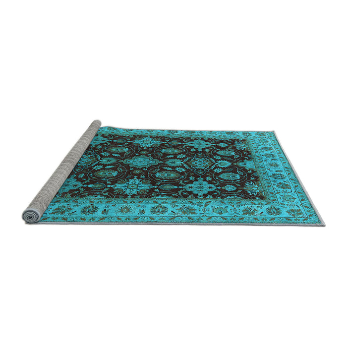 Sideview of Machine Washable Oriental Light Blue Industrial Rug, wshurb1601lblu