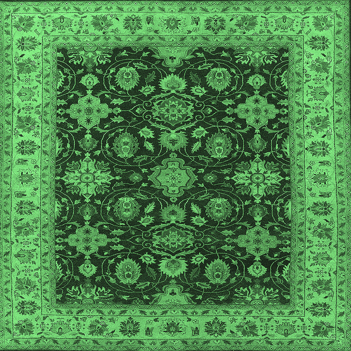 Square Machine Washable Oriental Emerald Green Industrial Area Rugs, wshurb1601emgrn