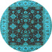 Round Machine Washable Oriental Light Blue Industrial Rug, wshurb1601lblu