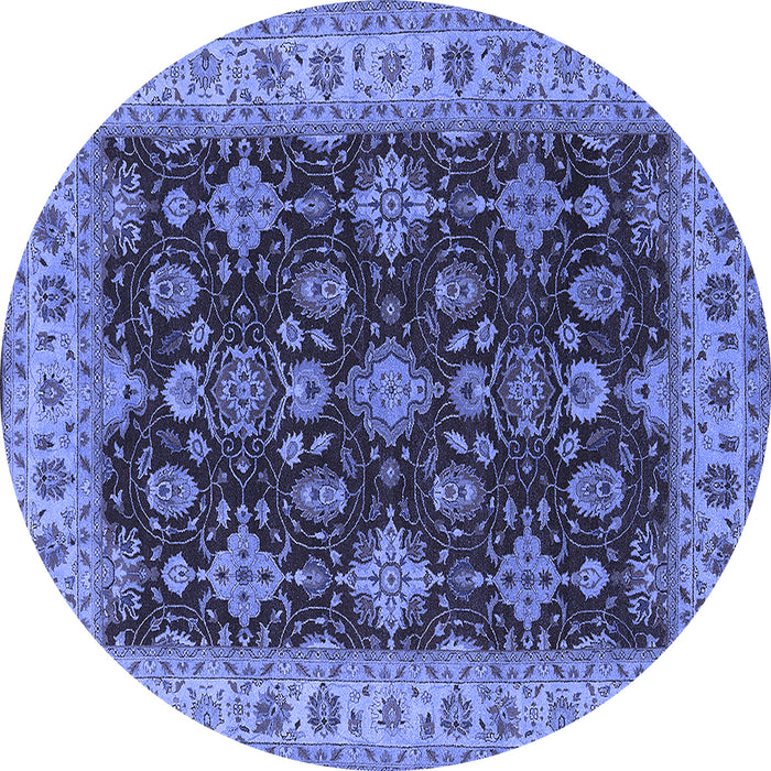 Round Machine Washable Oriental Blue Industrial Rug, wshurb1601blu