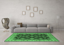 Machine Washable Oriental Emerald Green Industrial Area Rugs in a Living Room,, wshurb1601emgrn