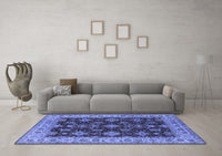 Machine Washable Oriental Blue Industrial Rug, wshurb1601blu