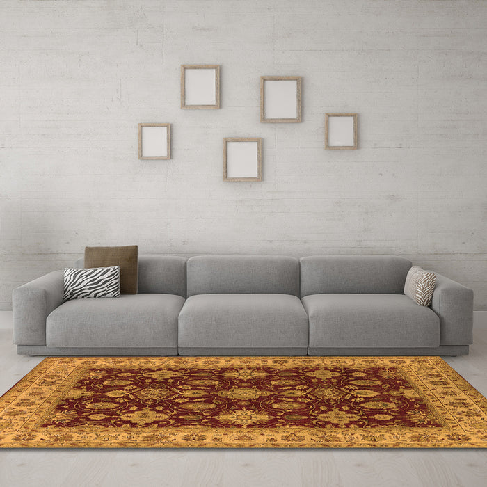 Machine Washable Oriental Orange Industrial Area Rugs in a Living Room, wshurb1601org