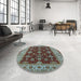 Round Mid-Century Modern Dark Sea Green Oriental Rug in a Office, urb1601