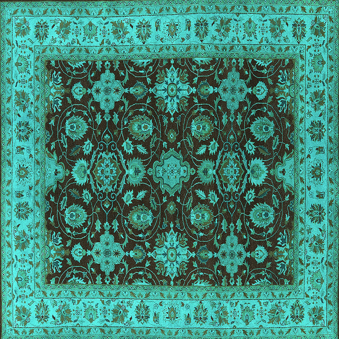 Square Machine Washable Oriental Turquoise Industrial Area Rugs, wshurb1601turq