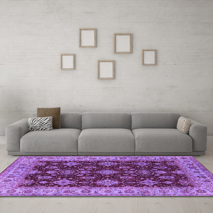 Machine Washable Oriental Purple Industrial Area Rugs in a Living Room, wshurb1601pur