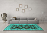 Machine Washable Oriental Turquoise Industrial Rug, wshurb1601turq