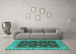Machine Washable Oriental Turquoise Industrial Area Rugs in a Living Room,, wshurb1601turq