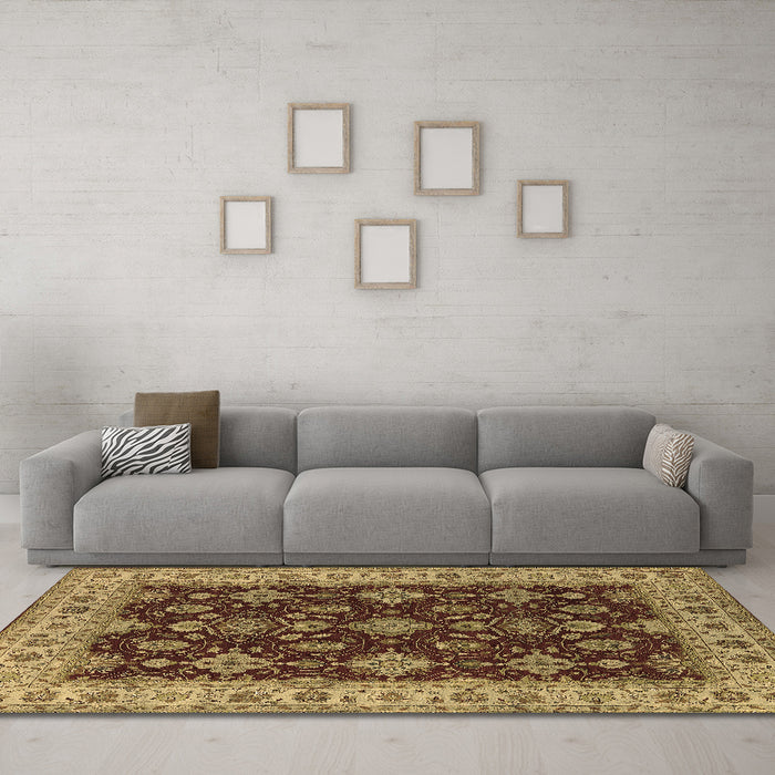 Machine Washable Oriental Brown Industrial Rug in a Living Room,, wshurb1601brn