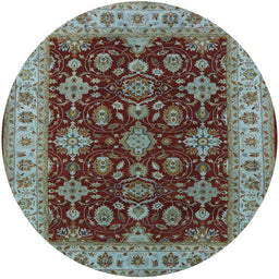 Round Mid-Century Modern Dark Sea Green Oriental Rug, urb1601