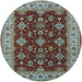 Round Mid-Century Modern Dark Sea Green Oriental Rug, urb1601