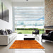 Square Mid-Century Modern Neon Orange Oriental Rug in a Living Room, urb1602