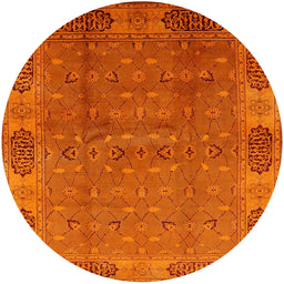 Round Machine Washable Industrial Modern Neon Orange Rug, wshurb1602