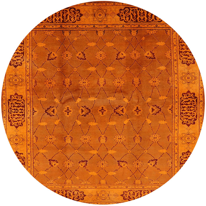 Round Machine Washable Industrial Modern Neon Orange Rug, wshurb1602