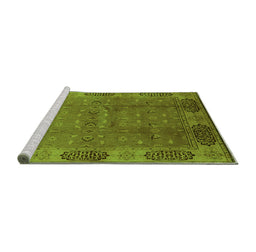 Sideview of Machine Washable Oriental Green Industrial Area Rugs, wshurb1602grn
