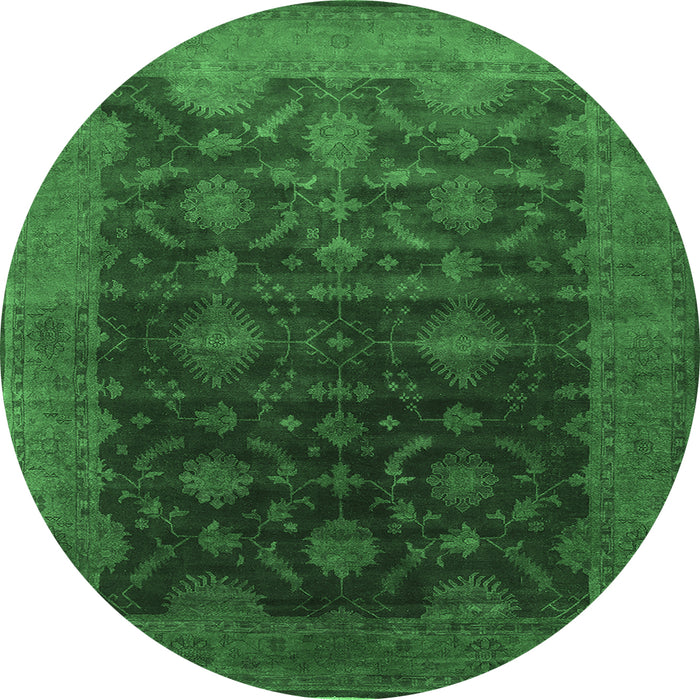 Round Machine Washable Oriental Emerald Green Industrial Area Rugs, wshurb1603emgrn