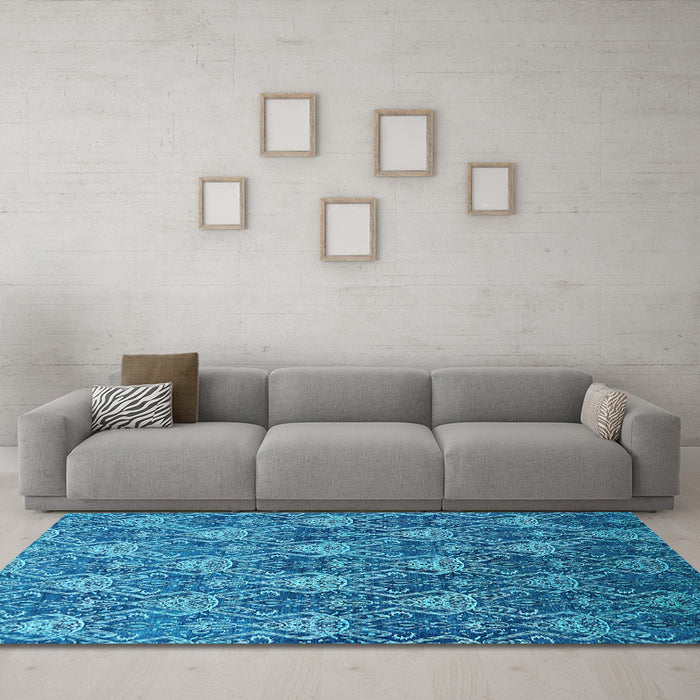 Machine Washable Oriental Light Blue Industrial Rug in a Living Room, wshurb1604lblu
