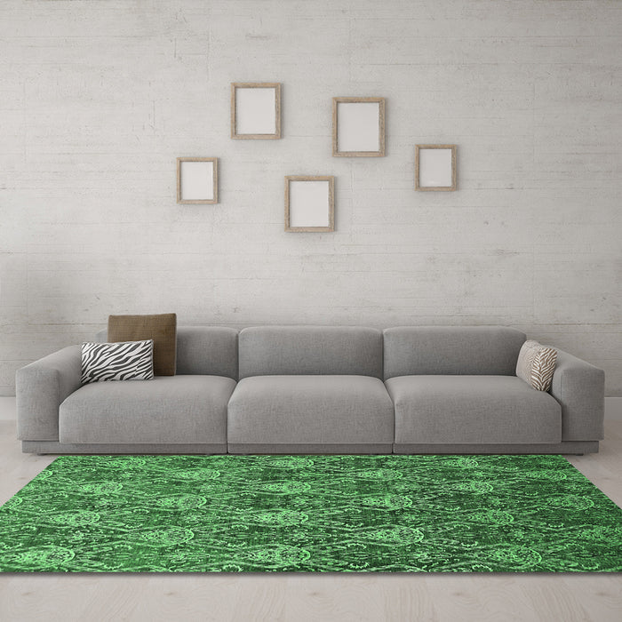 Machine Washable Oriental Emerald Green Industrial Area Rugs in a Living Room,, wshurb1604emgrn