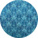 Round Machine Washable Oriental Light Blue Industrial Rug, wshurb1604lblu