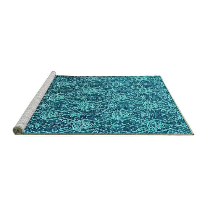 Sideview of Machine Washable Oriental Turquoise Industrial Area Rugs, wshurb1604turq