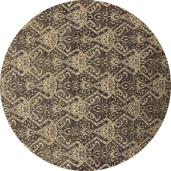 Round Machine Washable Oriental Brown Industrial Rug, wshurb1604brn